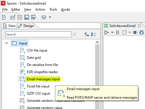 Figura 3 - Adicionando Email messages input